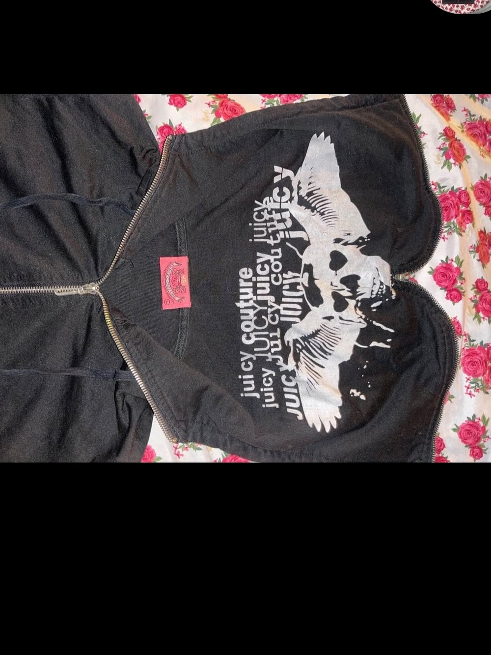 Vintage Rare Juicy Couture Black Woman's Full Zip Up Hoodie Size Large
